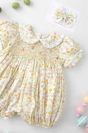 Bunny and Tulip Handsmocked Romper