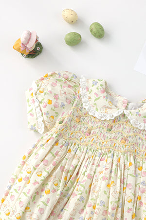 Bunny and Tulip Handsmocked Romper
