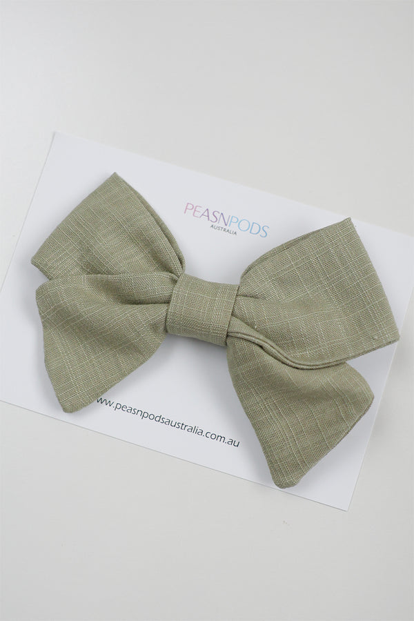 Green Linen Big Bow