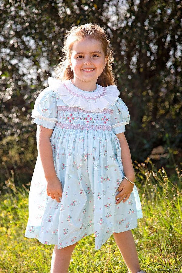 Blue floral Handsmocked Dress