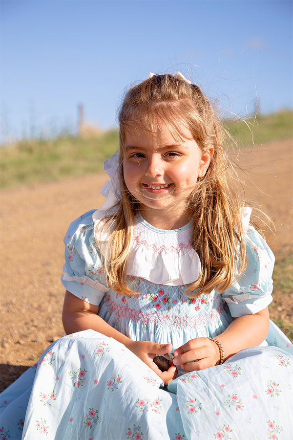 Blue floral Handsmocked Dress