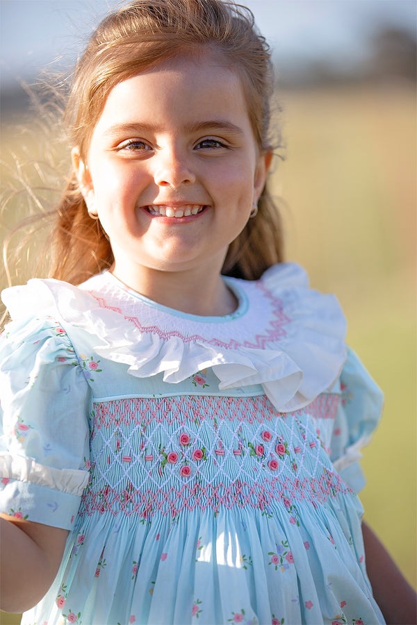 Blue floral Handsmocked Dress