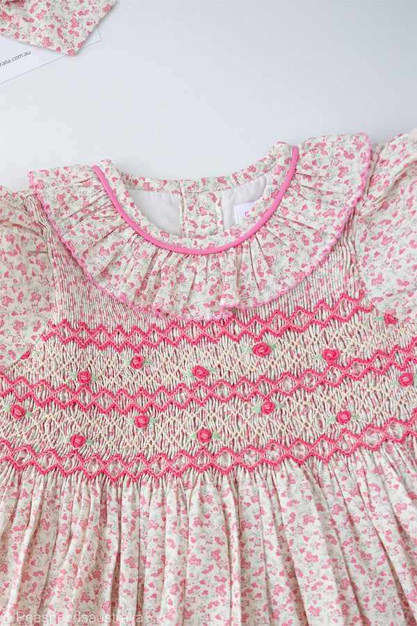 Pink Ditsy Floral HandSmocked  Dress