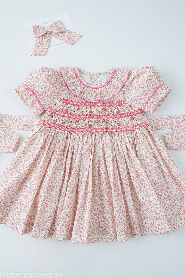 Pink Ditsy Floral HandSmocked  Dress