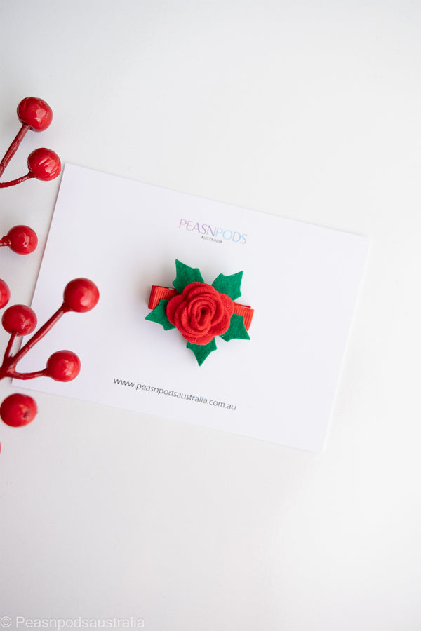 Red Felt Rose Clip