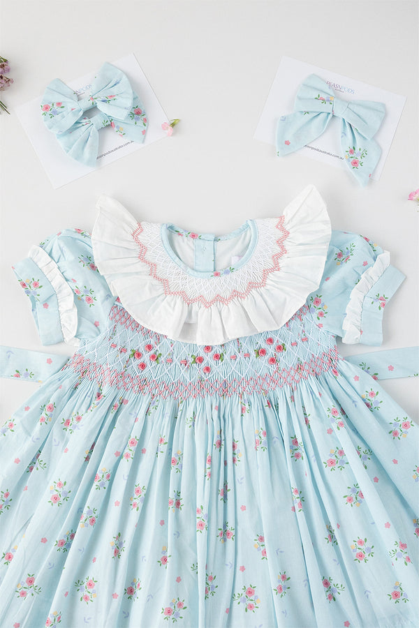 Blue floral Handsmocked Dress