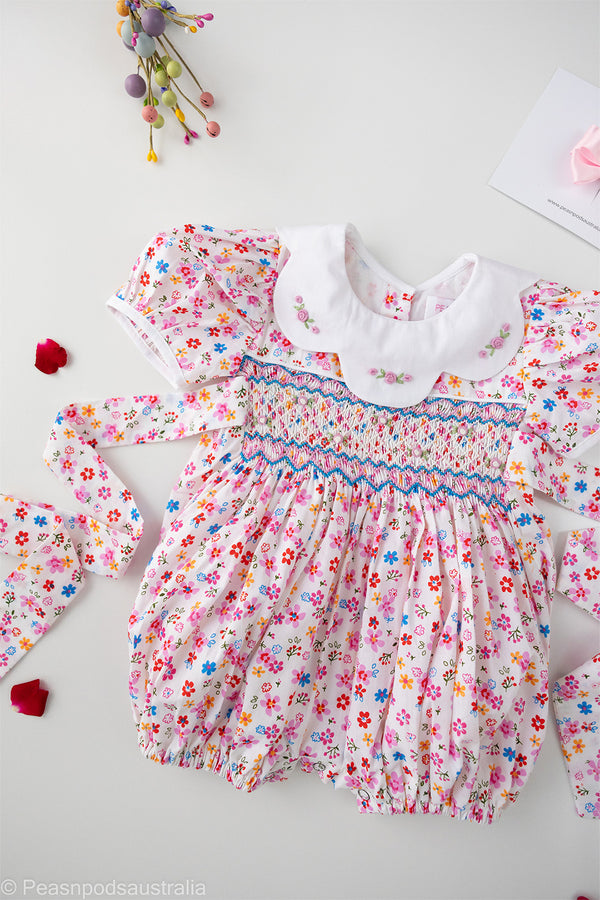 Pink Petal Hand-Smocked Romper