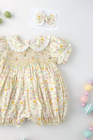 Bunny and Tulip Handsmocked Romper