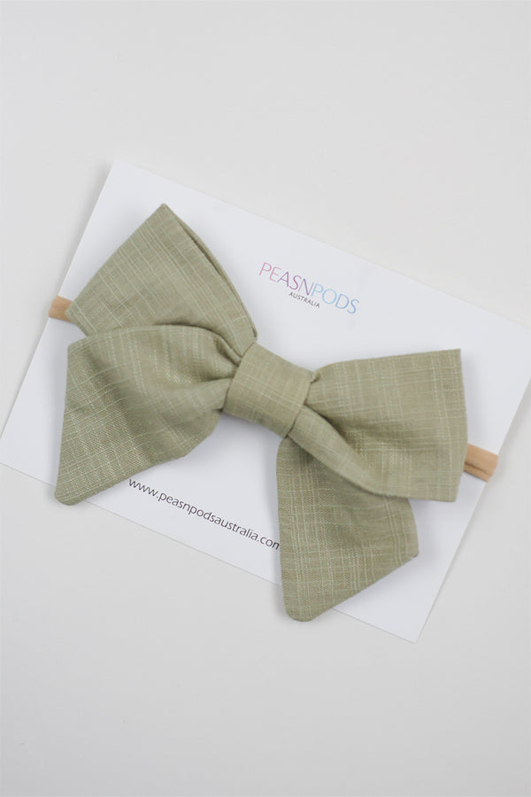 Green Linen Big Bow