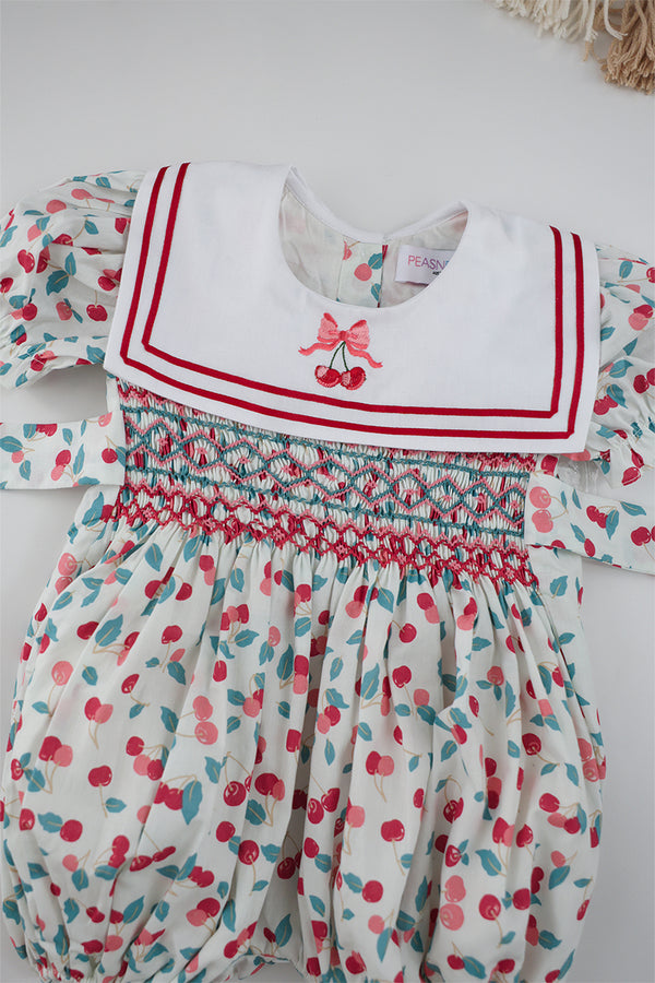 Cherry Handsmocked Romper