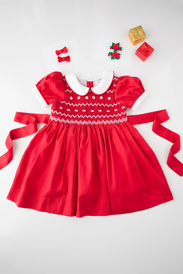 Red Rose Handsmocked Dress ( Pre Order )