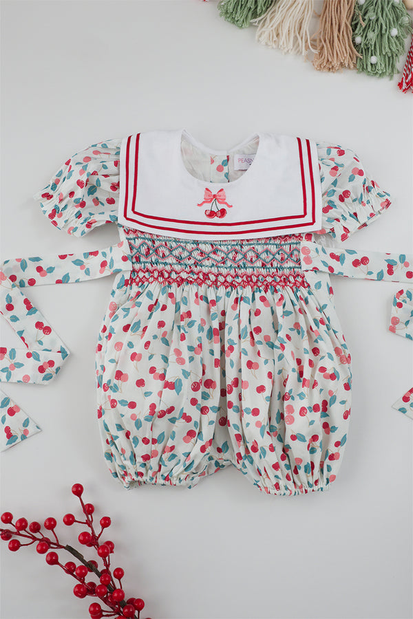 Cherry Handsmocked Romper