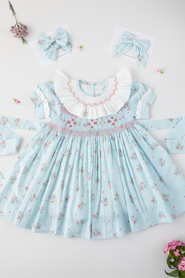 Blue floral Handsmocked Dress