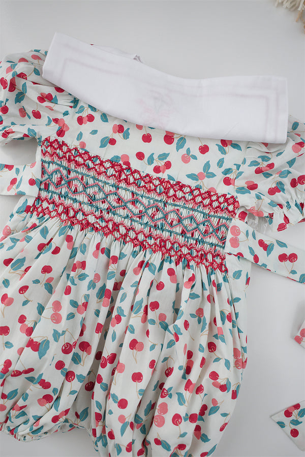Cherry Handsmocked Romper