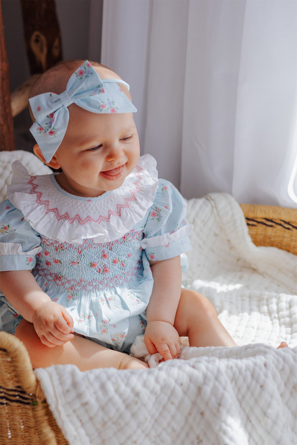 Blue floral Handsmocked Romper
