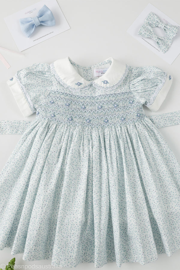 Blue Daisy Hand-Smocked  Dress