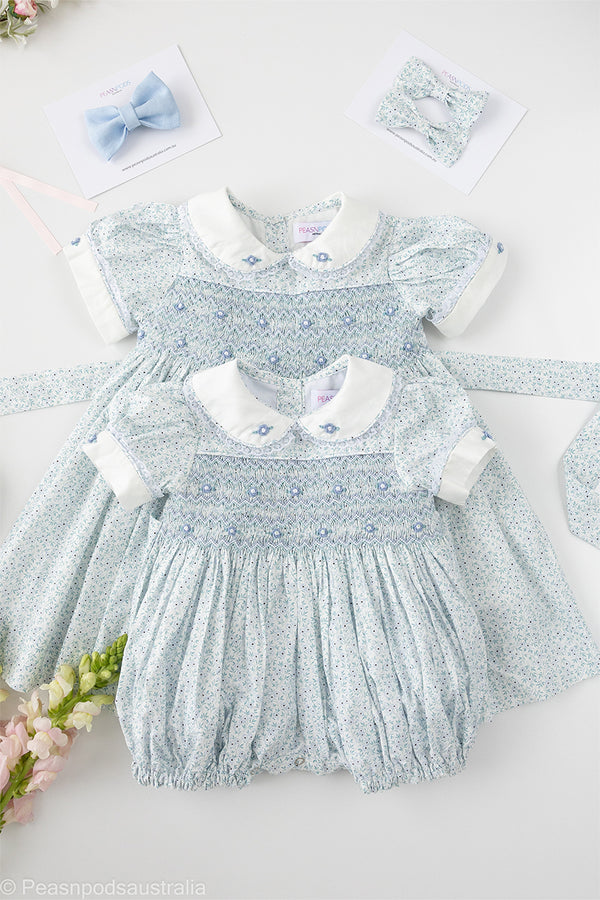 Blue Daisy Hand-Smocked  Dress