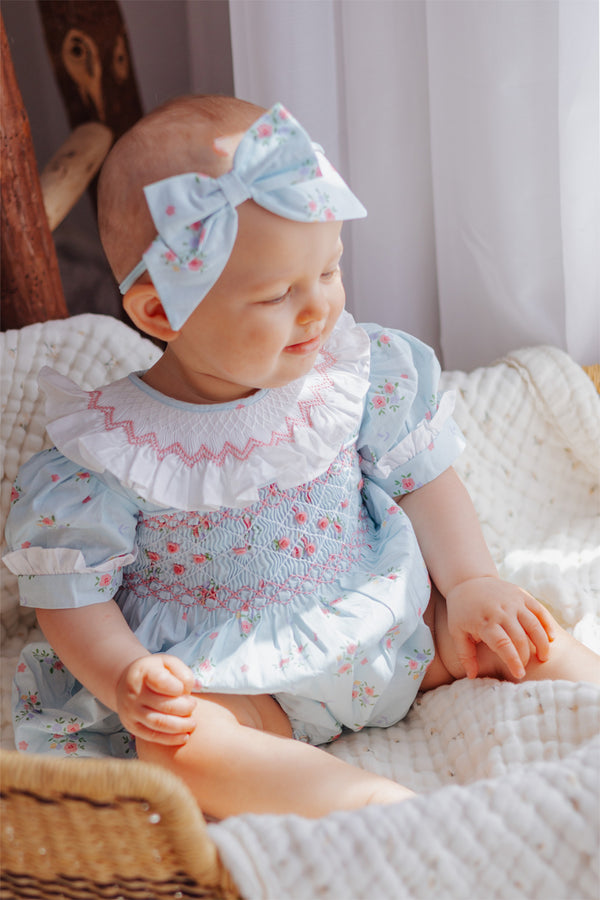 Blue floral Handsmocked Romper