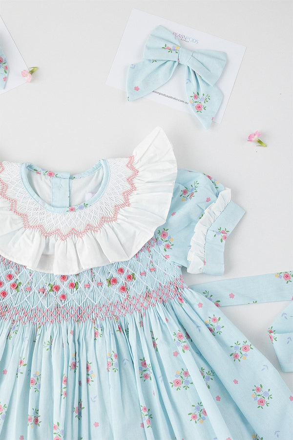 Blue floral Handsmocked Dress
